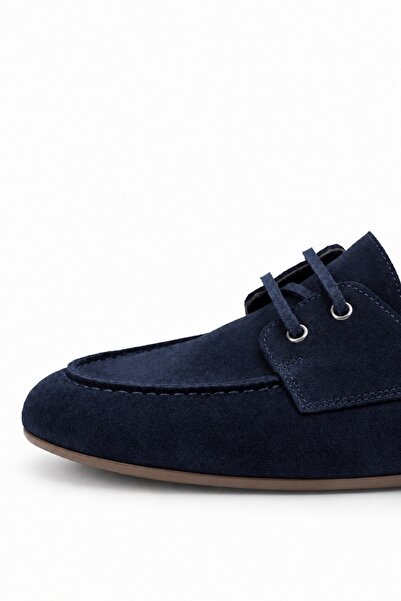 5in1Canpolat Navy Blue Suede Lace-Up Moccasin 24325
