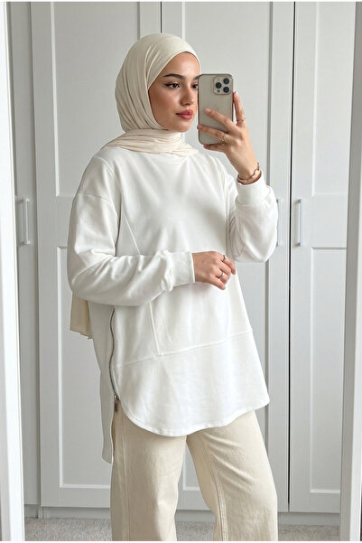 Kirazca Butik Women's Double Side Zipper Loose Cut Long Sweat Tunic