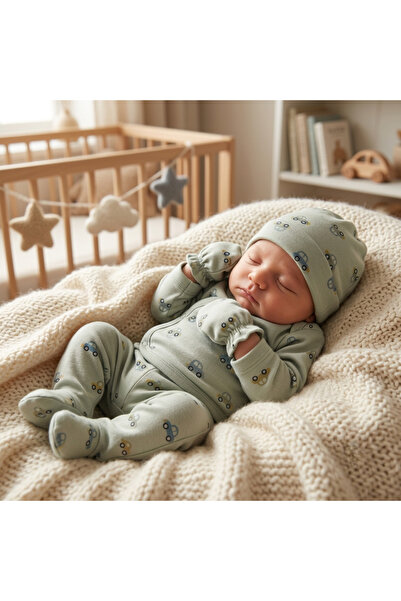 Asyaden Baby Kız Bebek Erkek Bebek Araba Desenli Pamuklu Çıtçıtlı 0-3 Ay 7li ...