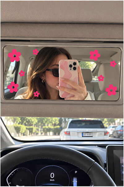 Pembe Çiçek Sticker Dekoratif Folyo Seti | Araba Ayna Cam Duvar Dekoru | Kendinden Yapışkanlı