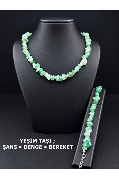 SEVA'S BİJUTERİ Natural Jade Stone (Aventurine) Necklace & Bracelet Set – Nat...