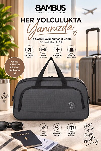 Bambus Fit 3 Gözlü Havlu Kumaş Valiz Düzenleyici Seyahat Tatil Spor ve Hastan...