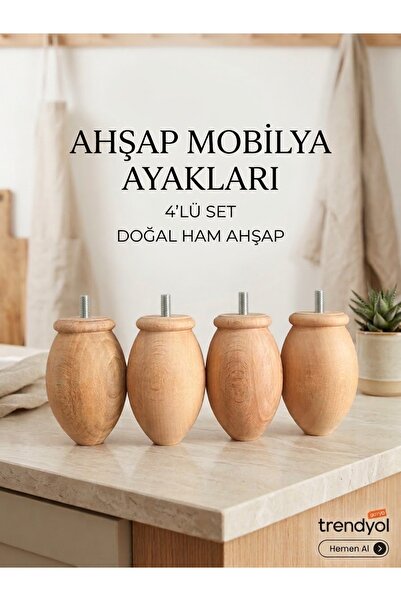 AHESAR TİCARET Ahesar Ahşap 15 cm Doğal Ahşap Mobilya Ayağı – 4’lü Set – Kolt...