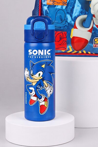 Sonic x Geantă de grădiniță de dimensiuni mici, licențiată de Dekomus și set de sticle de oțel cu capac cu funcție dublă de 600 ml