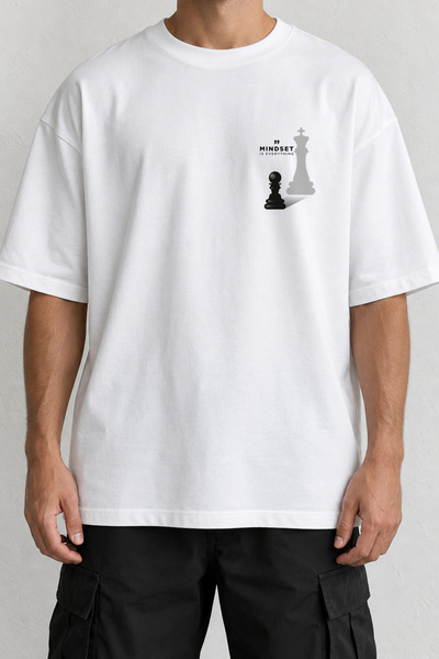CrowsGate Tricou Mindset Chess cu imprimeu frontal minim, alb, supradimensionat