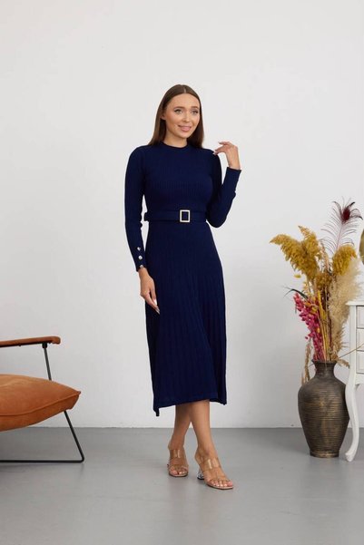 Abir Women's Belted Cuff Detailed Ribbed Knitwear Dress New Model