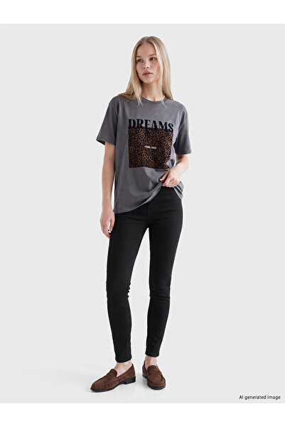 LC Waikiki Alita City Lcw Jeans Black Denim Straight Super Skinny & Extra Nar...