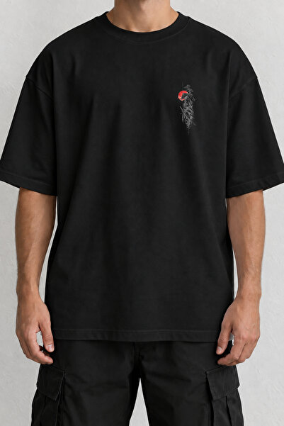 CrowsGate Μπλουζάκι Red Sun Samurai με εμπρόσθια στάμπα, Μαύρο Oversize
