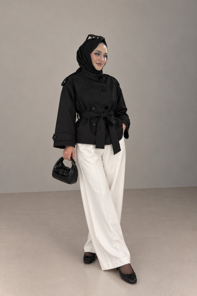 BNGL Boutique High Collar Black Belted Trench Coat
