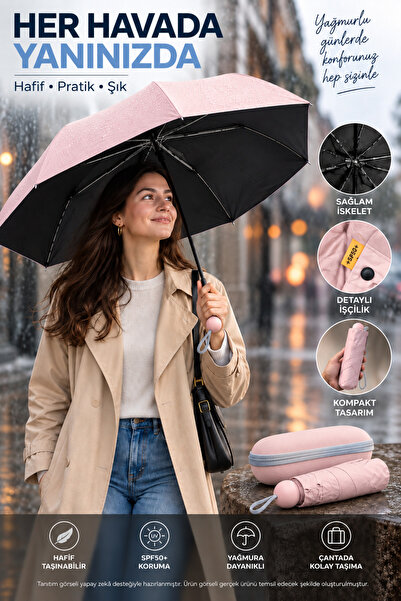 OpenCity Kapsül Şemsiye Mini Katlanır 100 cm Çap UV Korumalı Su İtici Kumaş 8...