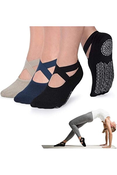 GENERAL 3 Pairs Pilates Socks for Women, Non-slip & Straps Yoga Athletic Sock...