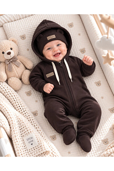 hümabebe Ayıcık bereli boydan fermuarlı kışlık erkek bebe tulum