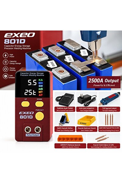 exeo 801D 12 kW Pil Puntalama Makinesi Kapasitif Spot Punta Kaynak Makinesi