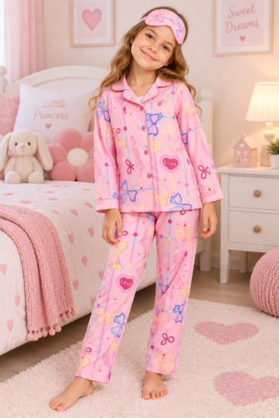 Harika KIDS Girl's Button-Down Printed Pajama Set