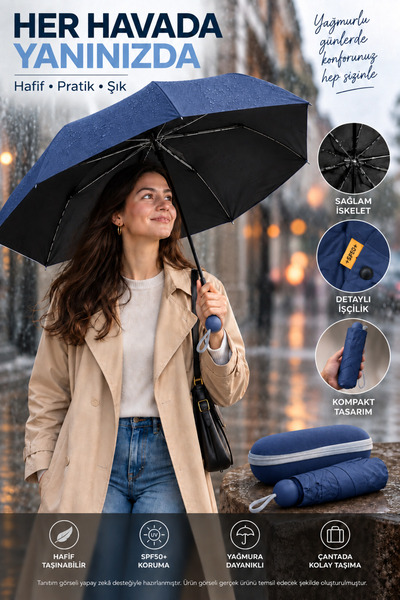 OpenCity Kapsül Şemsiye Mini Katlanır 100 cm Çap UV Korumalı Su İtici Kumaş 8...