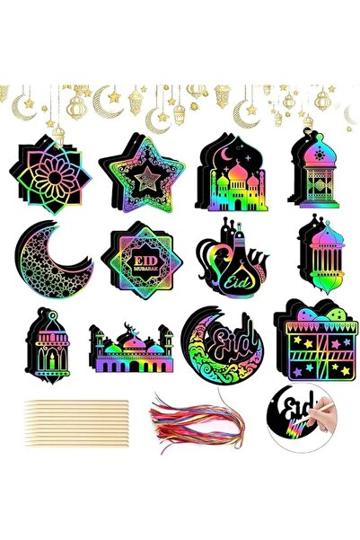 GENERAL LCHYI Ramadan Crafts for Kids, 48Pcs Rainbow Eid Mubarak Scratch Card...