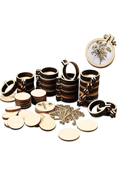 NALACAL 20 Pieces 1 Inch Mini Embroidery Hoops Wooden Small Tiny Embroidery H...