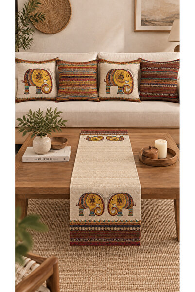 Nari Collections Ethnic Elephant 4-Piece Throw Pillow Cover + 1 Runner Set – ...