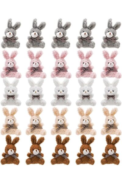 SYOSI 25 Pack Mini Plush Bunny Keychain, 4.75 Inch Small Stuffed Rabbit Ornam...