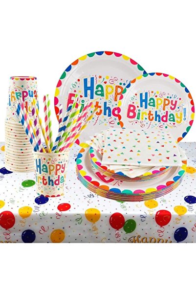 MAKINGTEC 102 Pcs Multicolor Birthday Party Tableware Set with Plates, Cups, ...