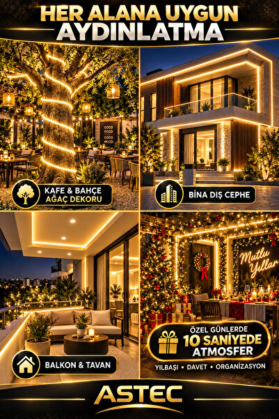 ASTEC Yapışkanlı 1 Metre Gün Işığı 220V Silikonlu Şerit LED Yüksek Güç Tak Çalıştır İç Dış Mekân Su Geçirmez