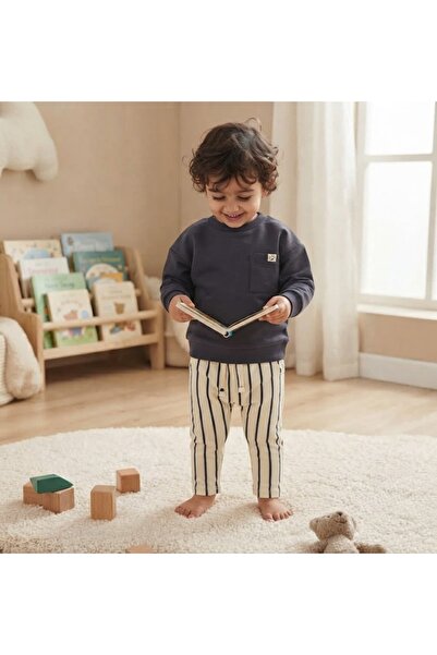 Patriko Girls' and Boys' 3-Ply Cotton Plain Sweatshirt Striped Pants Lower an...