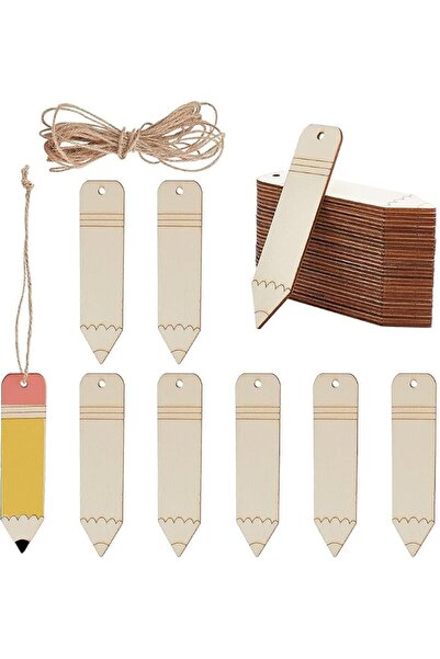 KASTWAVE 26 Pcs Wooden Pencil Cutouts Blank Labels with Jute Cord, Hanging Pe...