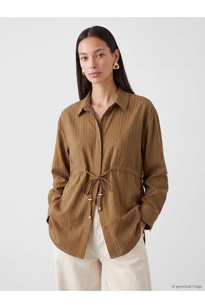 LC Waikiki Beli Lace-Up Striped Women's Shirt Tunic (W6)