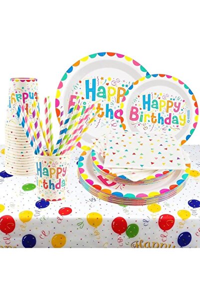 ALMEKAQUZ 102 Pcs Birthday Party Tableware Set – Plates, Cups, Napkins, Straw...