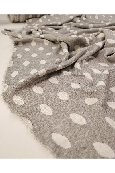 Kumaş Parça Gray with White Polka Dots, Slim and Well-Fitted Knitwear, Knitte...