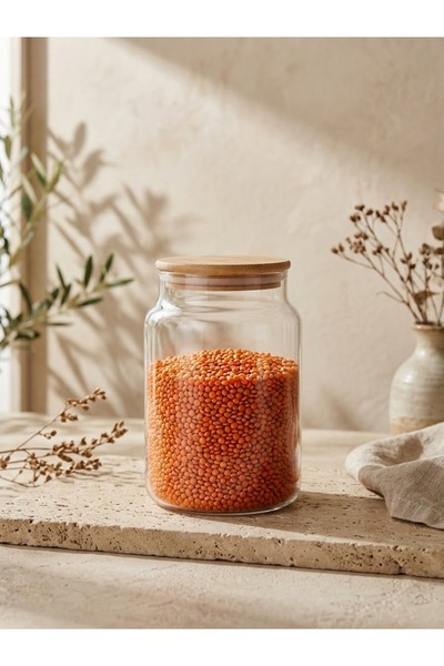 Altijara Vacuum Glass Jar with Bamboo Lid 890Cc 1 Piece Glass Jar
