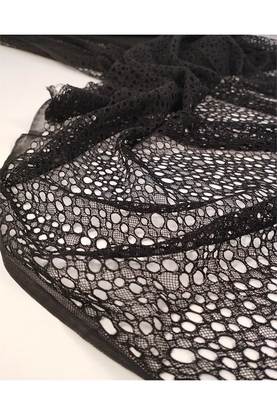Kumaş Parça Black Soft Perforated Lace Knitted Fabric for Blouses & Dresses Width: 120cm