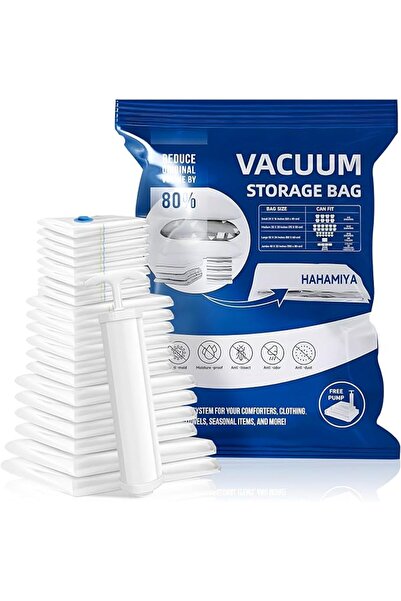 Hahamiya Vacuum Storage Bags 20Pack (2 Jumbo/4 Large/6 Medium/8 Small), Reusa...