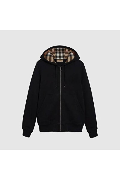 nomely Drip Ekose Desenli Fermuarlı Nakış Detaylı Hırka Zip Hoodie