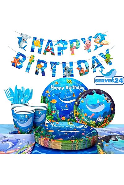 Generic 180pcs Under The Sea Party Supplies, Ocean Party Tableware Set Serves 24
