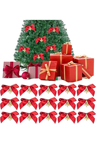 GENERAL 20 Packs Christmas Bow with Bell,Red Christmas Tree Bow Ornaments,Chr...