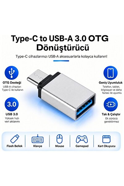 Defry Type-C to USB OTG Adaptör Android Telefon ve Tablet Uyumlu Çevirici Dön...