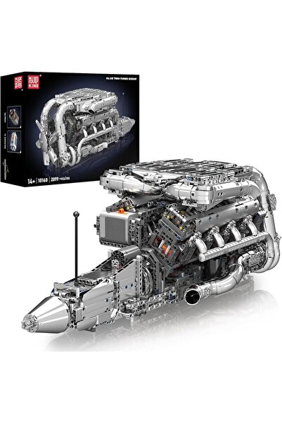 mouldking Mould King 10168 V8 Twin-Turbo Engine Model Kit That Runs,Mini Engi...