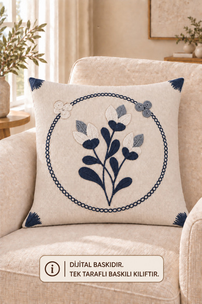 ELHAS Digital Printed Punch Embroidery Patterned Decorative Throw Pillow Cover (1 Piece)