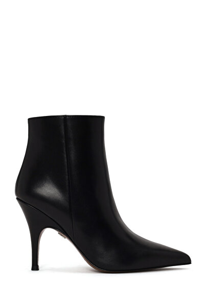 Derimod Women's Black Zippered Thin Heeled Leather Boots Wf100007Dv