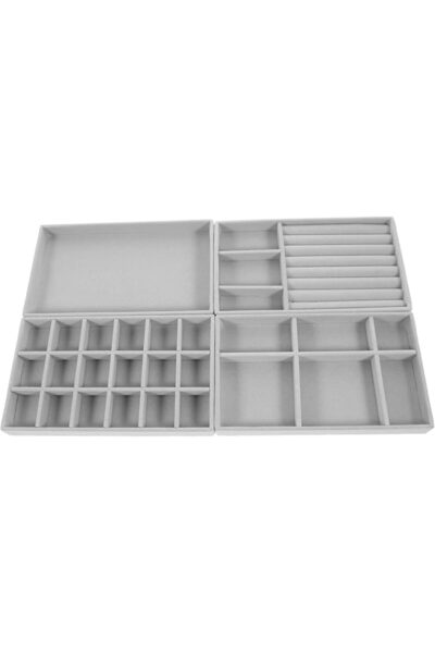 JOYZZZ Stackable Jewelry Organizer Trays, Set of 4 Velvet Jewelry Display Tra...