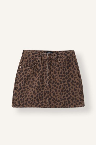 DeFacto A-Line Patterned Regular Waist Gabardine Mini Skirt I8083Ax26Au
