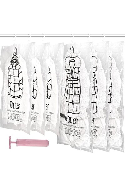 Tazweeq 6 Pack Hanging Vacuum Compression Bags with Hangers and Hand Pump, Sp...