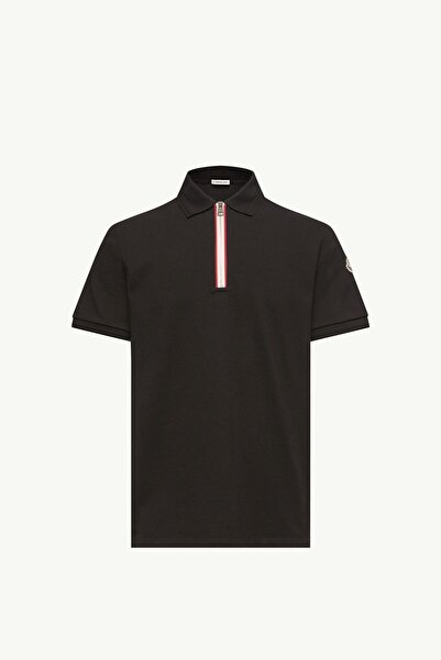 MONCLER GRENOBLE Üç Renkli Şeritli Pamuklu Fermuarlı Polo Tişört