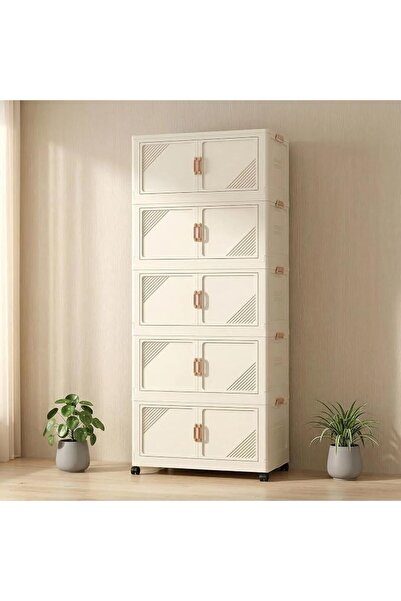 AOHRYME Stackable Storage Bins with Lids, 5 Tier Storage Cabinet with Wheels ...