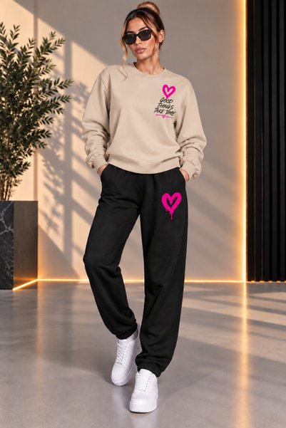 x-compass life Women's Winter Sweatshirt Tracksuit Set Oversize 2 Thread Seas...