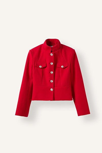 DeFacto Fitted High Collar Metal Buttoned Short Cashmere Jacket I2838Ax26Wn