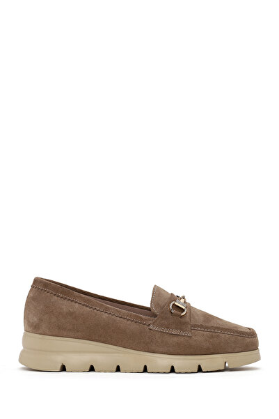 Derimod Women's Mink Buckle Suede Leather Comfort Loafer Af170003Ds