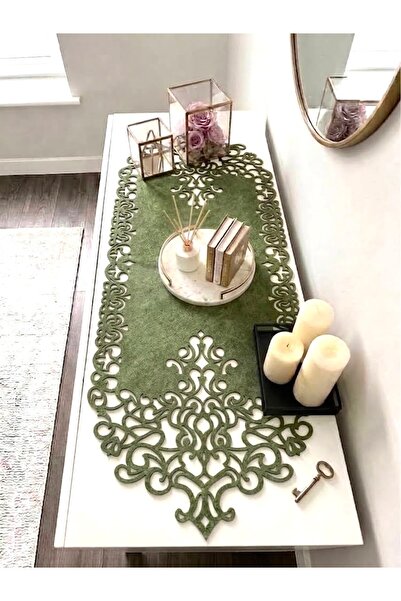 Ergüven Home مفرش طاولة من قماش الجلد المدبوغ الأخضر مقاس 40x120 سم - تصميم عصري