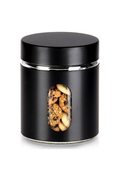 Vilde Recipient de sticlă pentru produse vrac, cu filet, negru, 650 ml